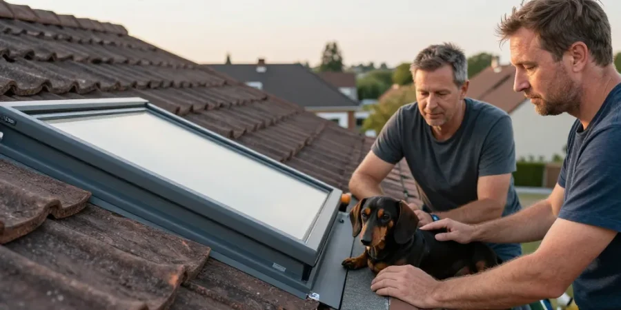 chien couché toiture