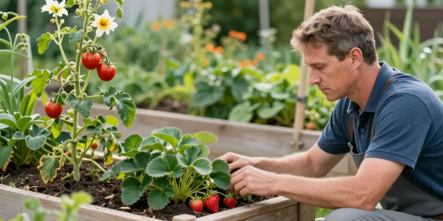 fraise et tomate potager