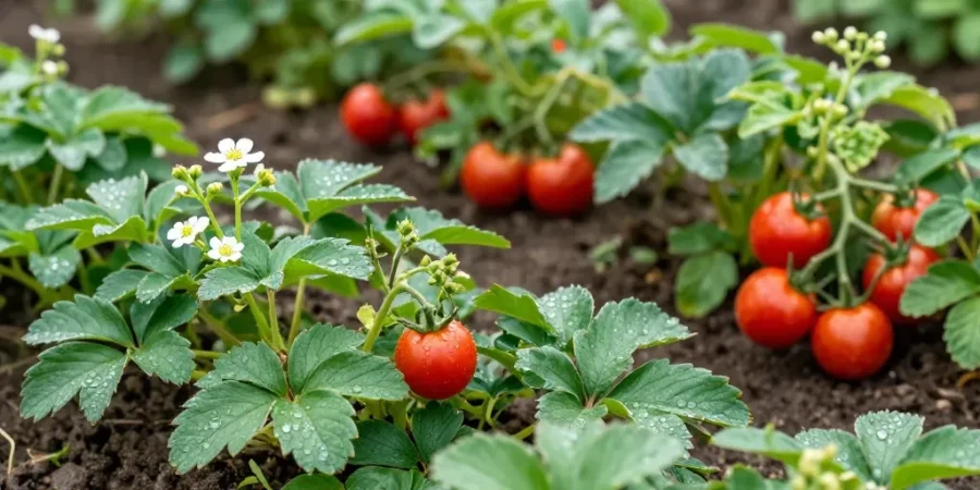 fraise et tomate potager